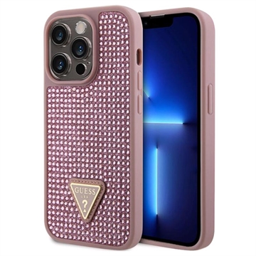 Capa Guess Rhinestones Triangle Metal Logo para iPhone 15 Pro - Cor-de-Rosa