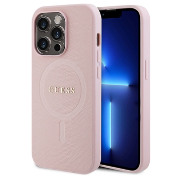 Capa Híbrida Guess Saffiano para iPhone 15 Pro - Compatível com MagSafe - Cor-de-Rosa