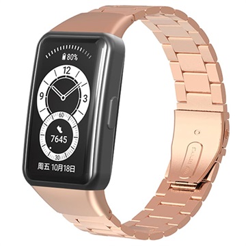 Bracelete em Aço Inoxidável para Huawei Band 6, Honor Band 6 - 37mm - Cor-de-Rosa Dourado