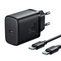 Conjunto de carregador rápido de parede JOYROOM JR-TCF11 25W com cabo USB-C para USB-C 60W 1m, ficha UE - Preto