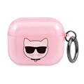 Bolsa de TPU Karl Lagerfeld Glitter Choupette Head para AirPods 3 - Cor-de-Rosa