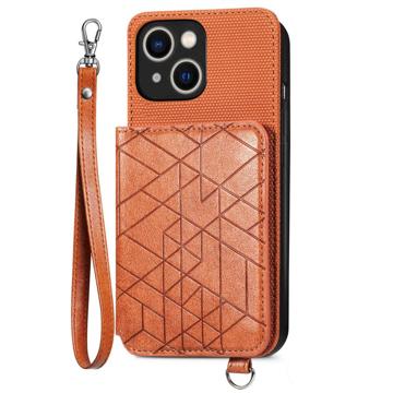 Capa com Carteira Série Geometry para iPhone 14 Plus - Castanho