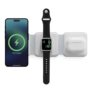 Carregador sem fios dobrável 3 em 1 Ksix 15W - iPhone, Apple Watch, AirPods - Branco