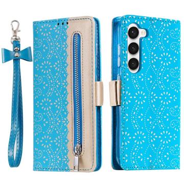 Bolsa tipo Carteira Lace Pattern para Samsung Galaxy S23 5G - Azul