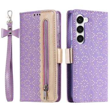 Bolsa tipo Carteira Lace Pattern para Samsung Galaxy S23 5G - Roxo