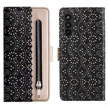 Bolsa tipo Carteira Lace Pattern para Samsung Galaxy A13 5G - Preto