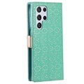 Bolsa tipo Carteira Lace Pattern para Samsung Galaxy S22 Ultra 5G - Verde