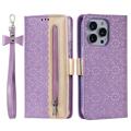 Bolsa tipo Carteira Lace Pattern para iPhone 14 Pro Max - Roxo