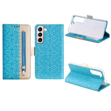 Bolsa tipo Carteira Lace Pattern para Samsung Galaxy S22 5G - Azul