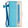 Bolsa tipo Carteira Lace Pattern para Samsung Galaxy S22 5G - Azul