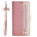 Bolsa tipo Carteira Lace Pattern para Samsung Galaxy S22 5G - Cor-de-Rosa