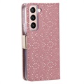 Bolsa tipo Carteira Lace Pattern para Samsung Galaxy S22 5G - Cor-de-Rosa