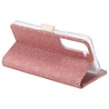 Bolsa tipo Carteira Lace Pattern para Samsung Galaxy S22 5G - Cor-de-Rosa