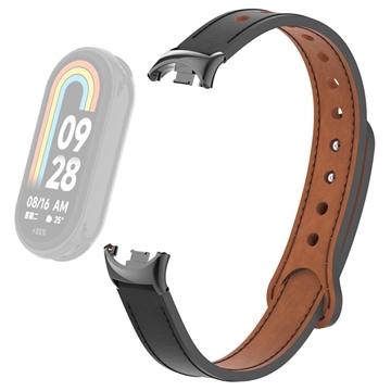 Bracelete em Pele para Xiaomi Smart Band 8 com Conectores - Preto