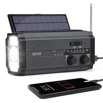 Rádio de emergência Lippa LPFMR02 FM com manivela, painel solar, Power Bank 4500mAh - Preto