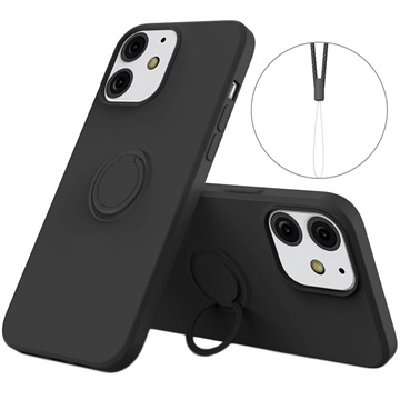 Capa de Silicone Líquido com Anilha para iPhone 13 - Preto