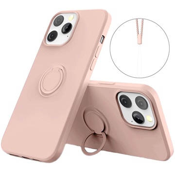 Capa de Silicone Líquido com Anilha para iPhone 13 Pro Max - Cor-de-Rosa