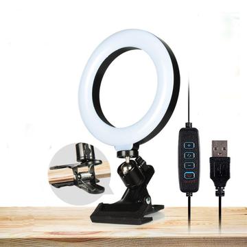 Transmissão de vídeo ao vivo Filmagem 6" 3 modos de cor LED Selfie Ring Light + suporte de grampo