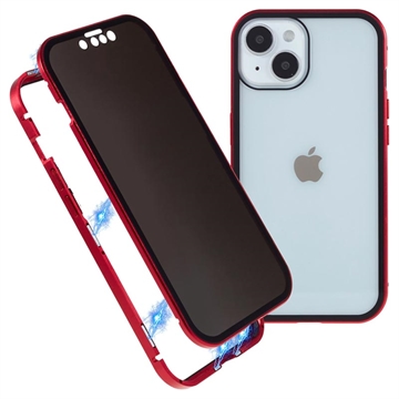 Bolsa Magnética com Vidro Temperado de Privacidade para iPhone 15 Plus - Vermelho