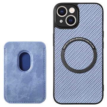 Capa com Porta-Cartões para iPhone 15 - Fibra de Carbono - Azul