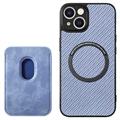 Capa com Porta-Cartões para iPhone 15 Plus - Fibra de Carbono - Azul