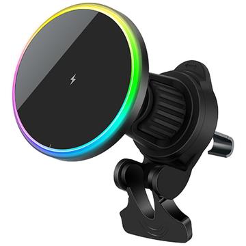 Carregador magnético sem fios / Suporte de ventilação para automóvel com RGB OJD-121