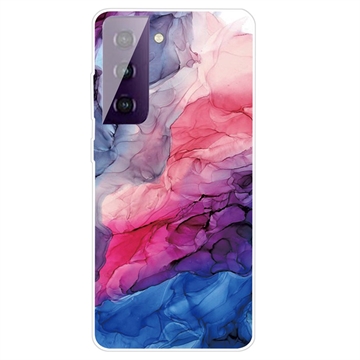 Capa Galvanizada de TPU para Samsung Galaxy S21 FE 5G com Padrão de Mármore - Azul / Cor-de-Rosa