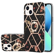 Capa de TPU Marble Pattern IMD para iPhone 15 com Suporte de Anel