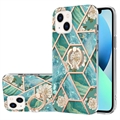 Capa de TPU Marble Pattern IMD para iPhone 15 Plus com Suporte de Anel - Verde