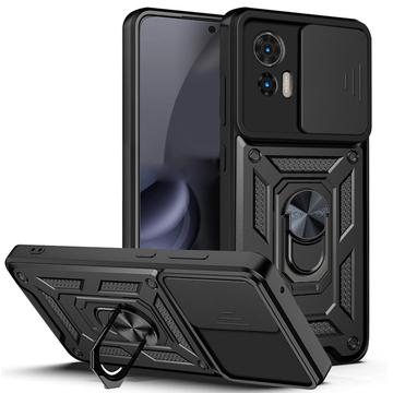 Capa Híbrida de Anel Rotativo com Proteção de Câmera para Motorola Edge 30 Neo - Preto