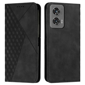 Capa para carteira com padrão de losango e fecho magnético para Motorola Edge 50 Fusion - Preto