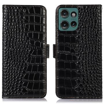 Bolsa de Pele Tipo Carteira Crocodile com RFID para Motorola Edge 50 Neo