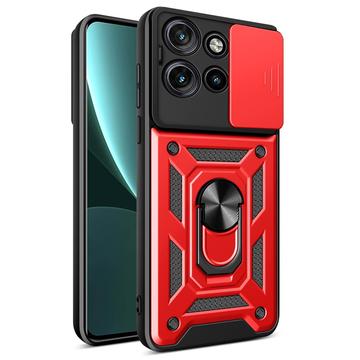 Capa Híbrida de Anel Rotativo com Proteção de Câmera para Motorola Edge 50 Neo - Vermelho