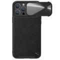 Capa Revestida a Couro Nillkin CamShield S para iPhone 14 Pro - Preto