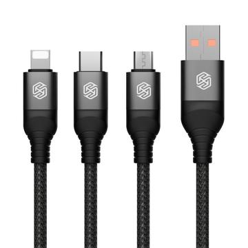 NILLKIN Swift Pro Cabo 3 em 1 com trança de nylon USB para Type-C / iP / Micro Cabo de carregamento - Preto