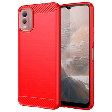 Capa de TPU Escovado para Nokia C32 - Fibra de Carbono - Vermelho