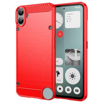 Capa de TPU Escovado para Nothing CMF Phone 1 - Fibra de Carbono - Vermelho