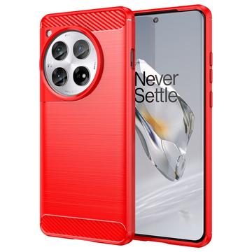 Capa de TPU Escovado para OnePlus 12 - Fibra de Carbono - Vermelho