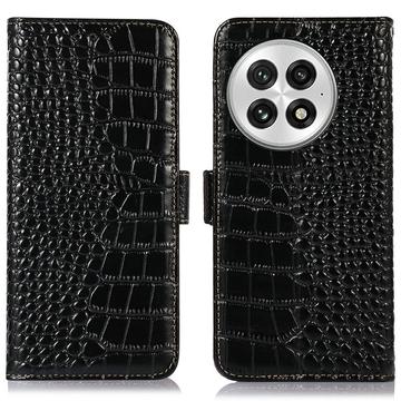 Bolsa de Pele Tipo Carteira Crocodile com RFID para OnePlus 13