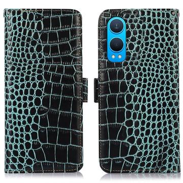 Bolsa de Pele Tipo Carteira Crocodile com RFID para OnePlus Nord CE4 Lite/Oppo K12x - Verde