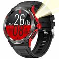 Smartwatch KT76 à prova de água, estilo exterior, com bússola e lanterna - 1.53" - Vermelho / Preto