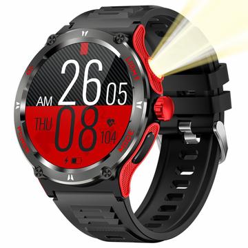 Smartwatch KT76 à prova de água, estilo exterior, com bússola e lanterna - 1.53" - Vermelho / Preto