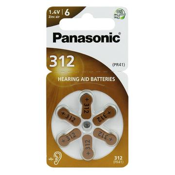 Pilhas para aparelhos auditivos Panasonic 312/PR41 - 6 unidades