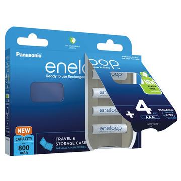 Pilhas AA recarregáveis Panasonic Eneloop BK-3MCDEC4BE 2000mAh com caixa de armazenamento - 4 unidades.