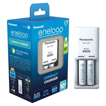 Carregador de pilhas Panasonic Eneloop BQ-CC50 com 2 pilhas AA recarregáveis de 2000mAh