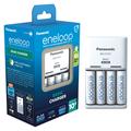 Carregador de pilhas Panasonic Eneloop BQ-CC51 com 4 pilhas AA recarregáveis 2000mAh