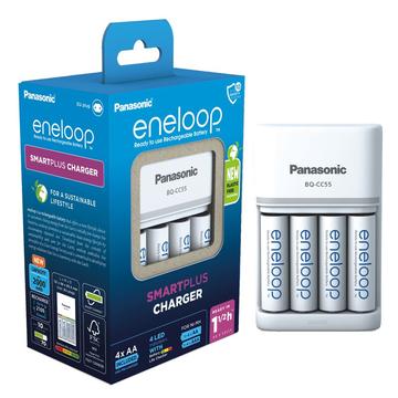 Carregador de bateria Panasonic Eneloop BQ-CC55 SmartPlus com 4 pilhas AA recarregáveis de 2000mAh