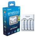 Carregador de pilhas USB Panasonic Eneloop BQ-CC61 com 4 pilhas AA recarregáveis