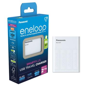 Carregador de bateria USB Panasonic Eneloop BQ-CC87 SmartPlus com 4 pilhas AA recarregáveis de 2000mAh