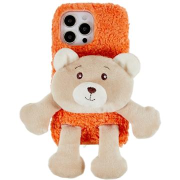 Capa de TPU 3D Plush Doll para iPhone 14 Pro - Cor-de-Laranja / Ursa